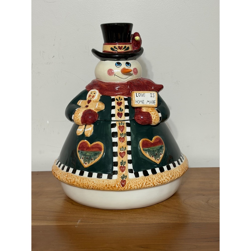 Kurt Adler Snowman Cookie Jar Love is Home Made Ceramic Christmas Holiday Decor